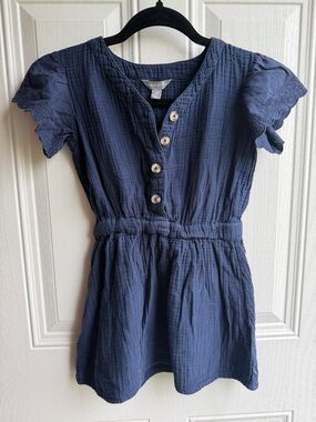 Lucky Brand Babydoll Petite Navy Gauze Button-Front top with Scalloped Sleeves